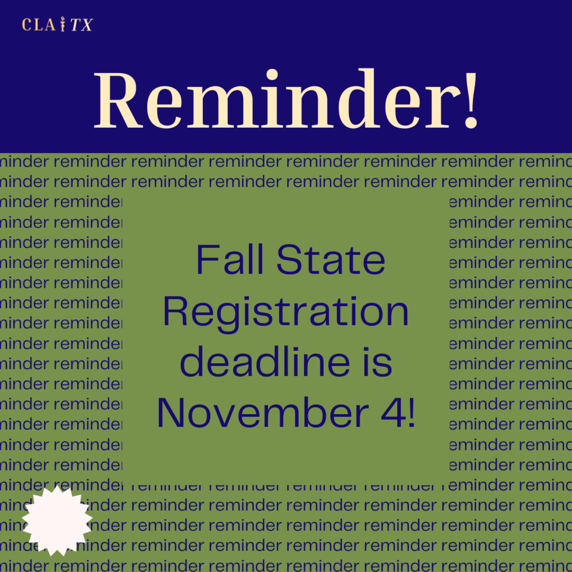 Fall State registration deadline reminder post.