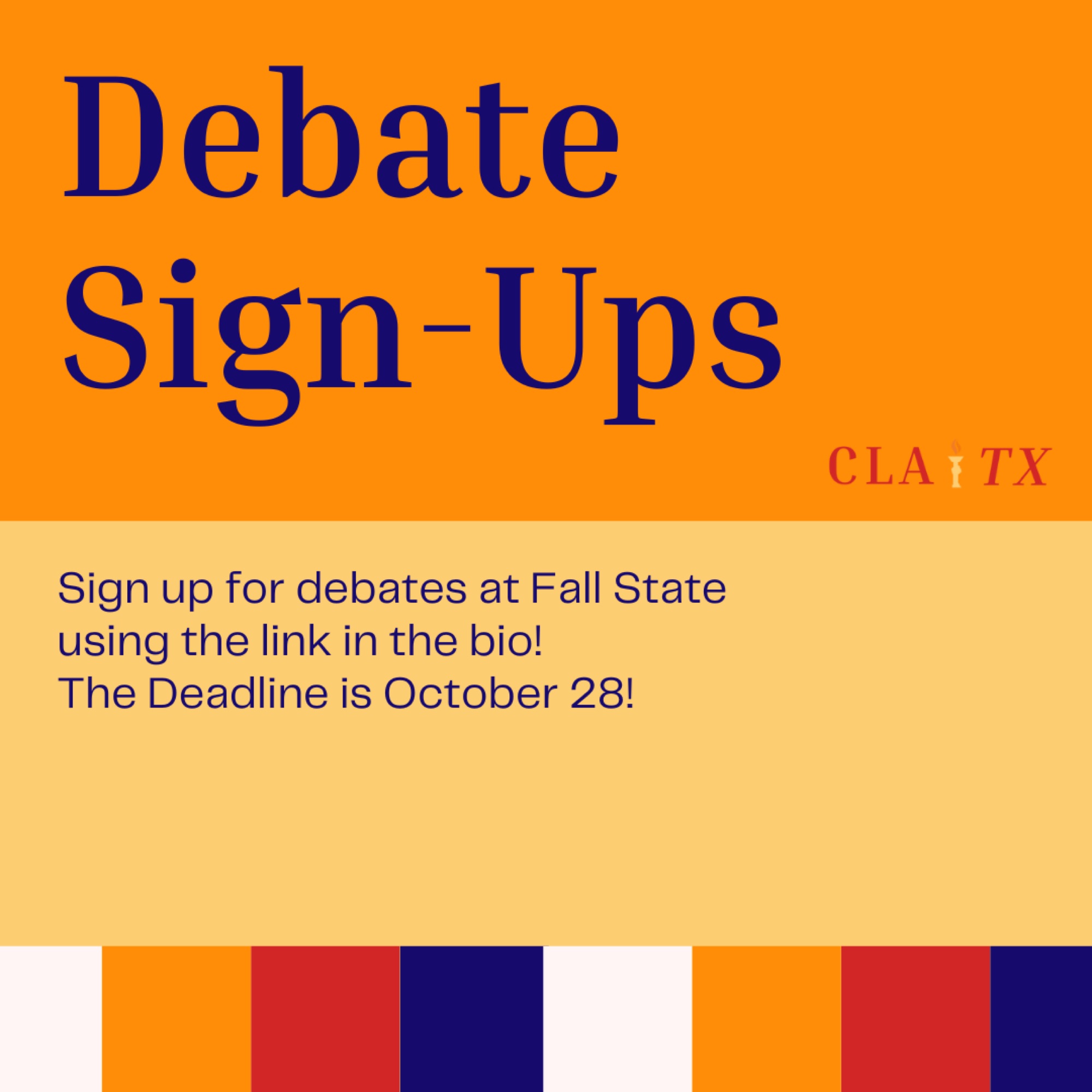 Debate sign-ups announcement post.