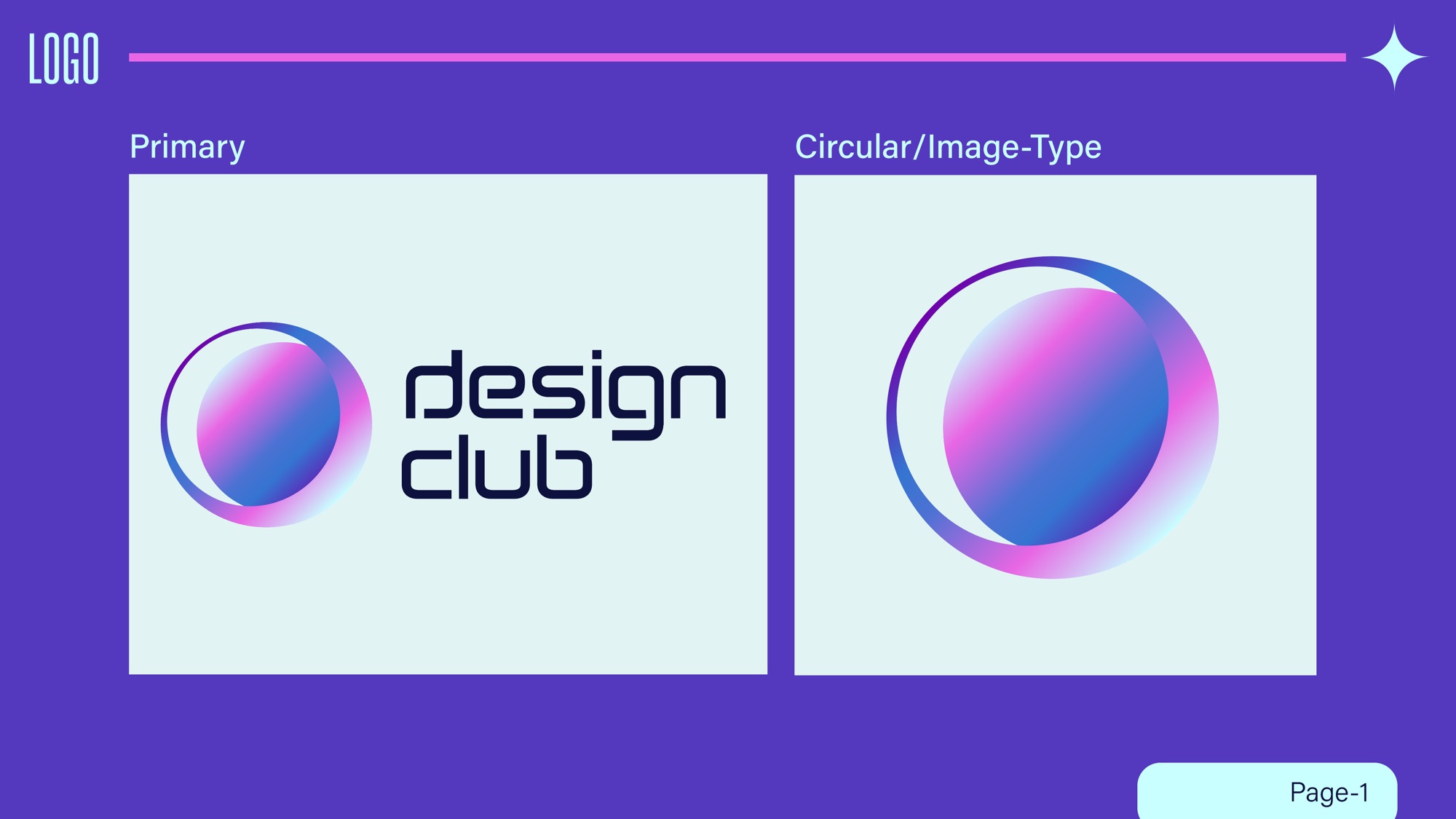 Design Club brand guidelines page 1: primary and circular logo lockups.