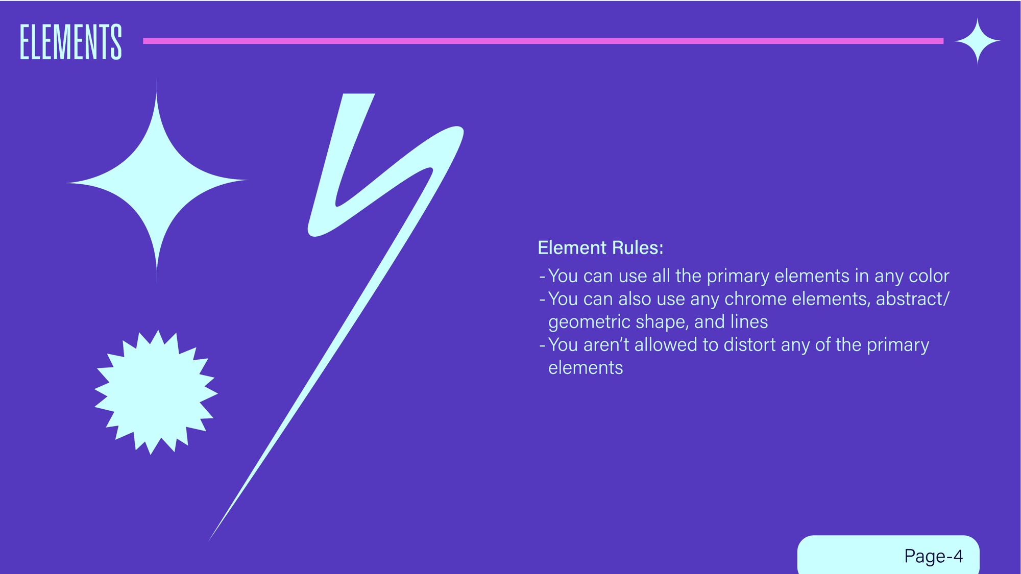 Design Club brand guidelines page 4: graphic elements and the rules for using them.